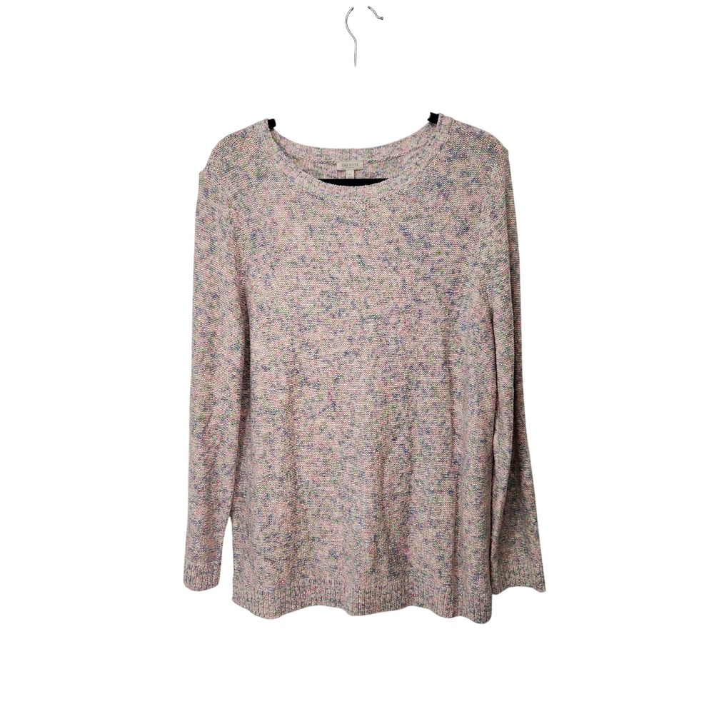 NWT Talbots Women 1X Pink Green Blue Variegated Cotton Blend Scoop Neck Sweater